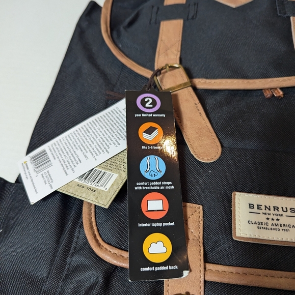 BENRUS Heritage Backpack - Black with Accents of Brown - Picture 4 of 13